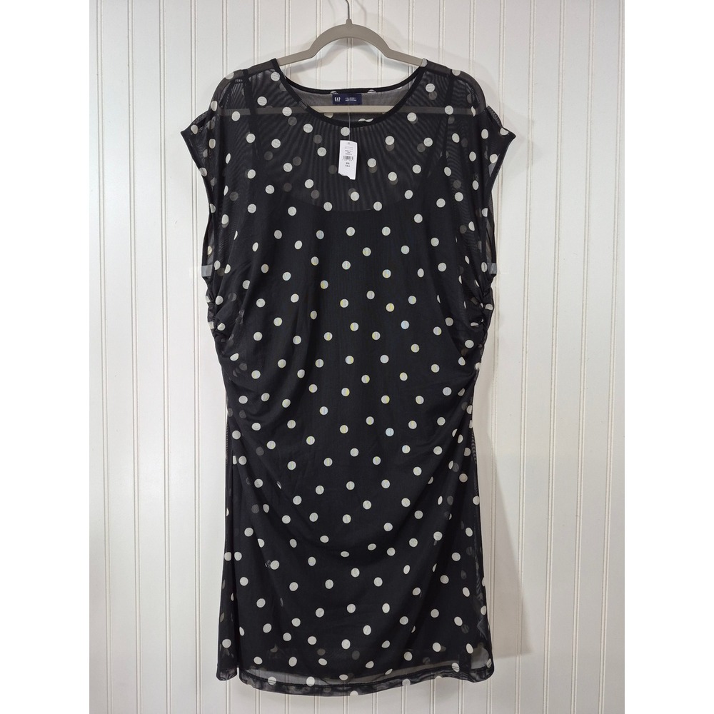 NEW GAP Polka Dot Mesh Ruched Side Tank Dress Black White XXL 
Tall  Stretchy